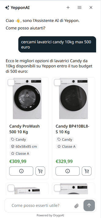 OrygoAI on Yeppon finding Candy washing machines within budget